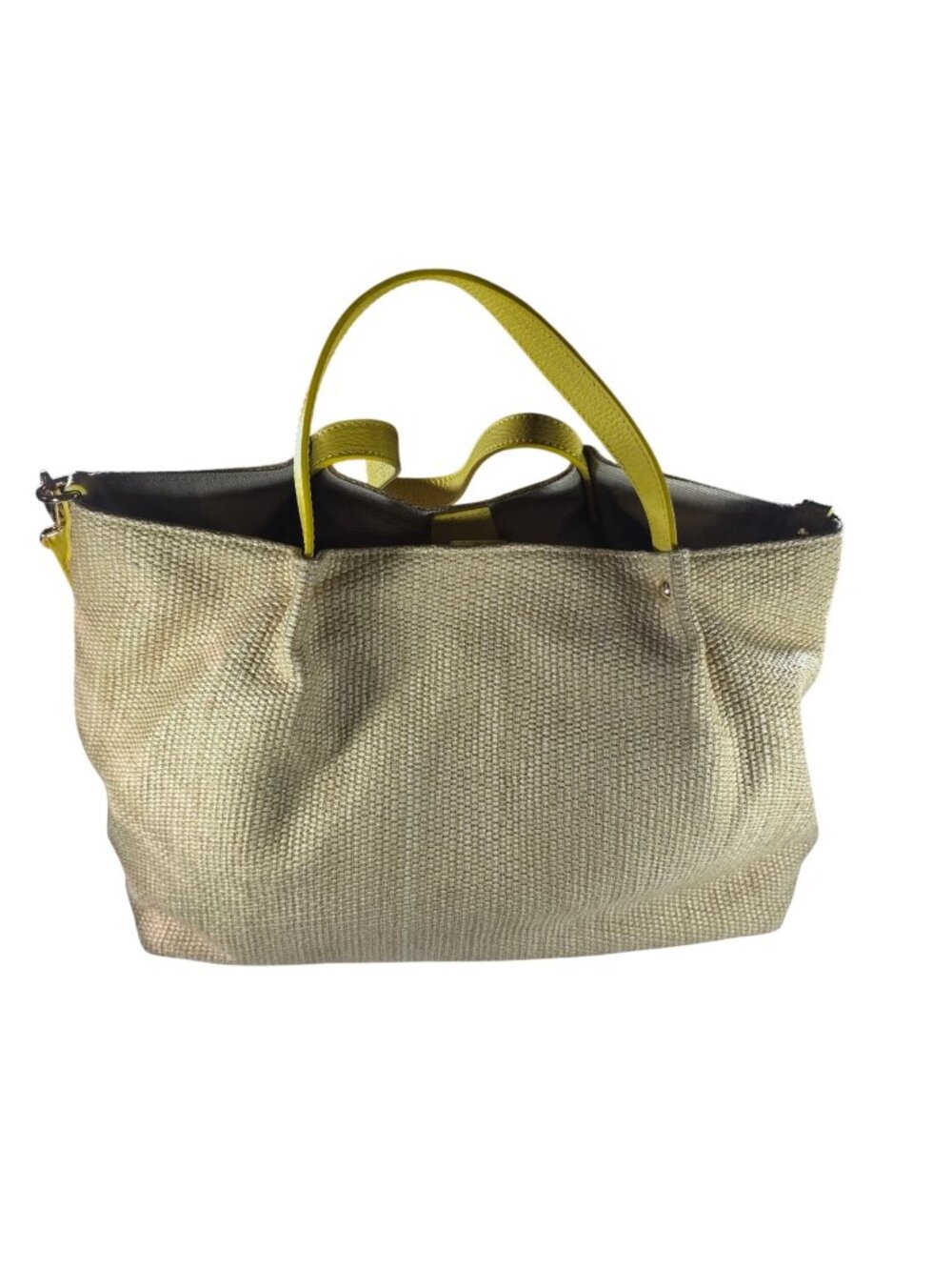 Mark & Graham Gold Woven Tote Yellow Leather Straps Made In Italy Purse Handbag